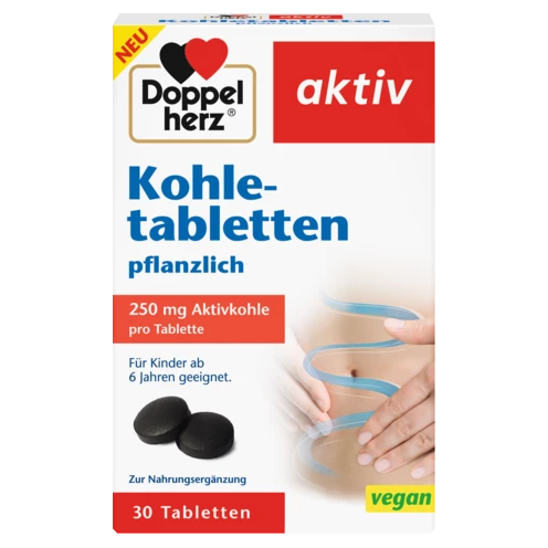 Abbildung der Produktverpackung Doppelherz aktiv Kohletabletten Frontansicht